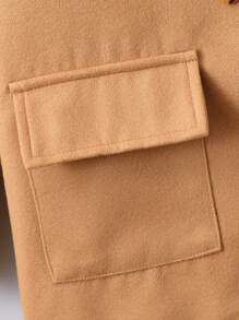 SHEIN Tween Boy Borg Collar Flap Pocket Double Breasted Overcoat