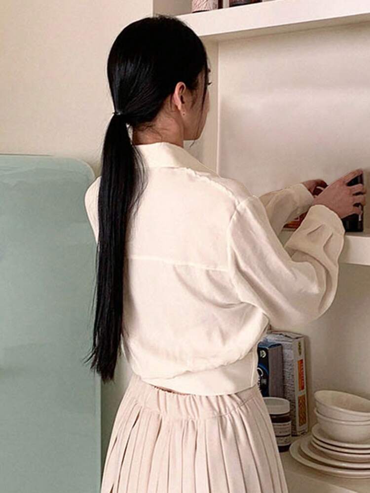 Women's Solid Color Drop Shoulder Blouse Long Sleeve Top