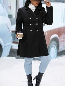 SHEIN Franclia 大碼西裝領雙排釦花呢外套 - 黑色 - 查看 5