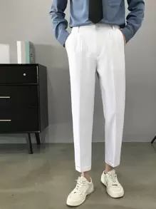 情人節男士時尚休閒直筒修剪長褲 - 白色 - 查看 1