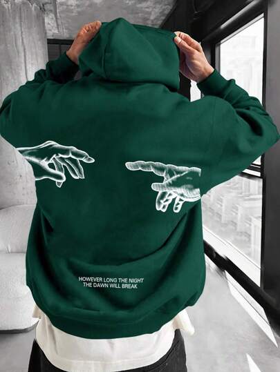 Manfinity EMRG 男士连帽长袖保暖内衬卫衣，带指套图案，适合秋冬季穿着