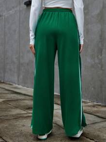 SHEIN Essnce Women's Side Stripe Drawstring Waist Long Pants - Multicolor - View 5
