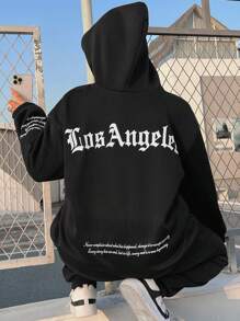 SHEIN EZwear 加大碼女性寬鬆字母印花2件套裝 - 黑色 - 查看 2