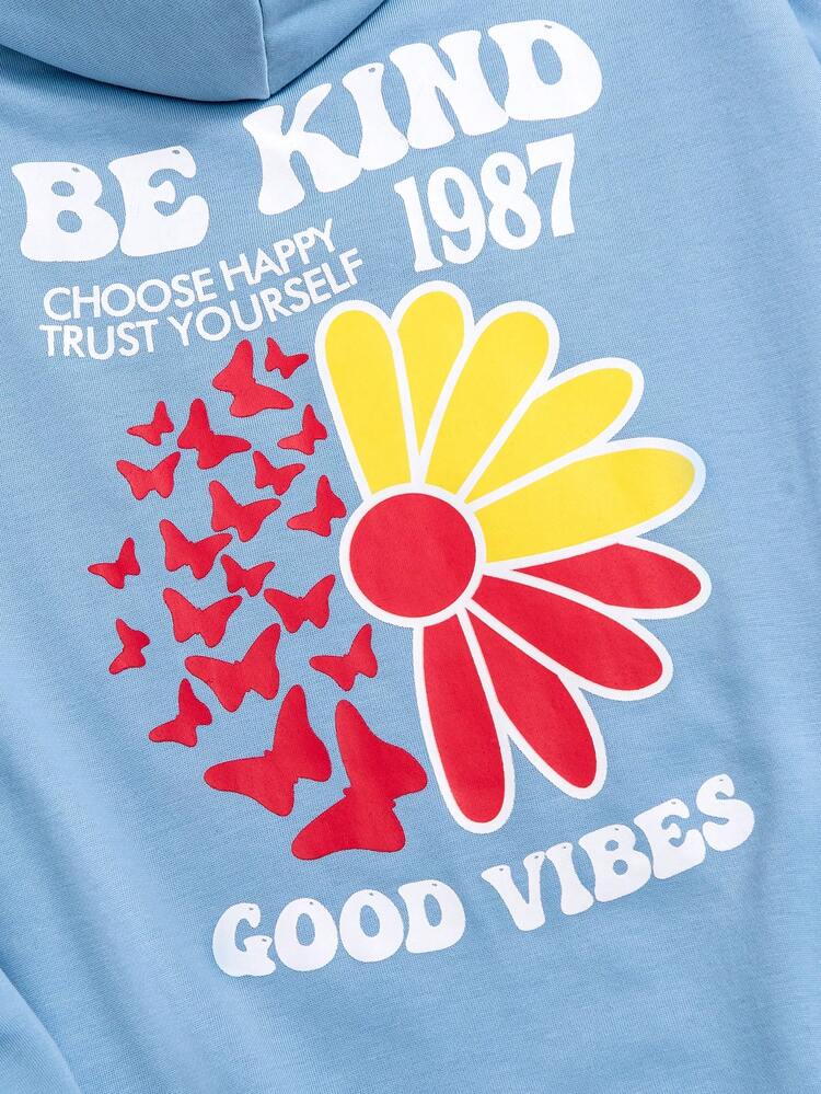 Tween Girl Fashion Casual Slogan Printed Sweatshirt In Blue