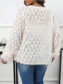 Calvaya Plus Size Tassel Button Detail Shirt - Apricot - View 2