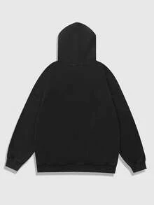 ROMWE MEN Street Life Men's Skull Slogan Printed Hoodie - Black - View 2