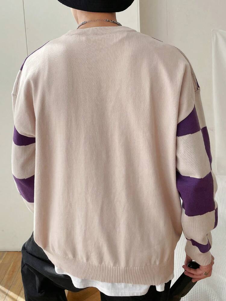 Men's Oversized Checker Pattern Drop Shoulder Sweater