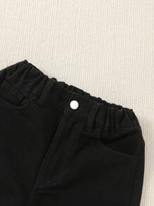 Tween Girls Solid Color Ripped Tapered Jeans - Black - View 5