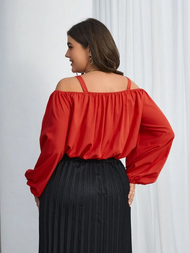 Plus Size Elegant Off-Shoulder Red Camisole Blouse
