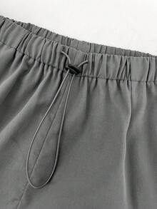 SHEIN Unity Drawstring Waist Pleated Long Pants - Grey - View 5