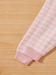 Em bé Cô gái Họa tiết Nanh sói Bowknot Trang trí Áo len Jumpsuit - Hồng - Xem 4