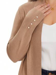 Plus Button Detail Cardigan - Camel - View 4