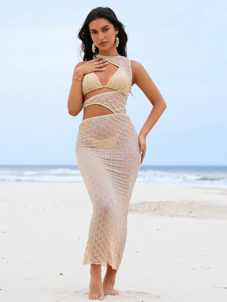 Women's Hollow Mesh Bikini Set Suit Summer Beach