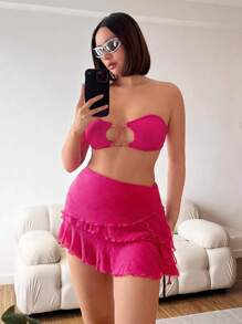 SHEIN Swim Falda de vestir para mujer en color rosa para el verano - Rosa Fucsia - Ver 5