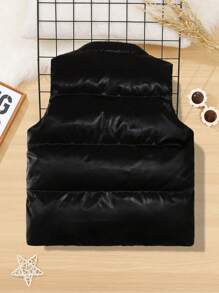 SHEIN Boys' Casual Stand Collar Sleeveless Jacket With Padding, Letter Print