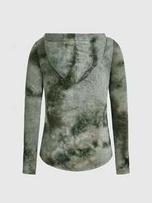 ROMWE Hippie 女士水染連帽t恤 - 軍綠色 - 查看 2