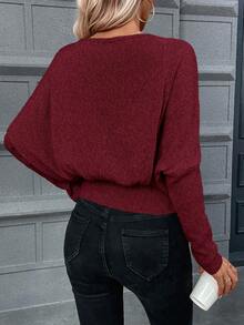 SHEIN Essnce Casual Women's Oversized Sweater With Dropped Shoulders - Burgundy - View 2