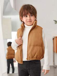 SHEIN 幼兒男童無袖立領棉墊背心 - 棕色 - 查看 3