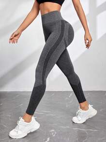 Yoga High Street Đồ họa Chữ cái Thắt lưng băng rộng Quần Xà cạp thể thao - Xám - Xem 6