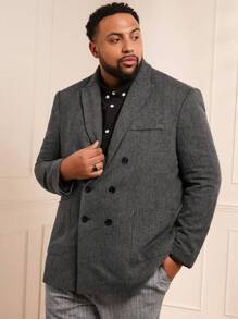 Manfinity VCAY Plus Size Men's Loose Dual-Breasted Woven Casual Blazer, For Fall Winter - Dark Grey - View 4