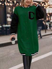 SHEIN LUNE Hơn Thư được vá Sọc trang trí Thả vai Áo khoác Đại học - Nhiều màu - Xem 4