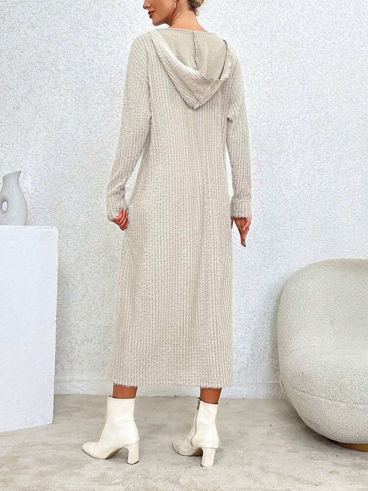 Women's Long Hooded Knitted Textured Dress