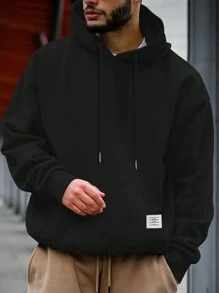 Manfinity Homme Nam Thả vai áo có mũ Lông cừu Áo nỉ - màu đen - Xem 1