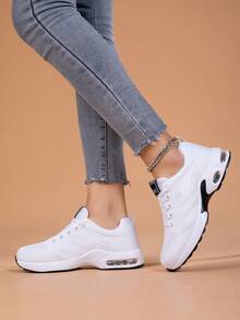 Women's Sport Shoes Fashionable Comfortable Walking Shoes With White Shoelaces, Lightweight Shock-absorbing Running Shoes - White - View 5