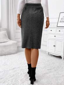 EMERY ROSE Women's Ribbed Knit Skirt - Grey - View 2
