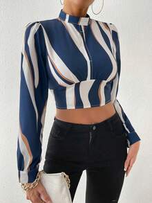 SHEIN Privé Women's Backless Tie Back Shirt - Navy Blue - View 3