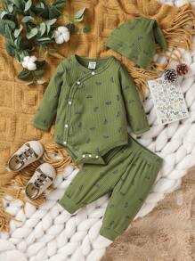 男婴印花连体衣、裤子和帽子套装（新生儿） - 彩色 - 查看 1