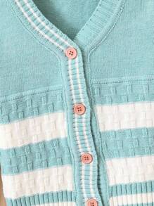 Young Boys Striped Contrast Cardigan - Green - View 4