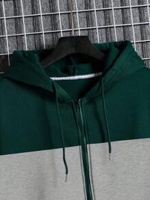 Men's Colorblock Zip Up Hoodie With Drawstring - Multicolor - View 3