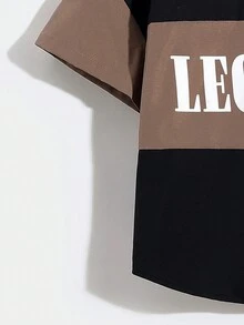 SHEIN 男孩休閒寬鬆立領字母印花拼接襯衫 - 黑色 - 查看 6