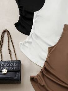 SHEIN LUNE 3pcs Màu thuần Xếp li Áo ba lỗ Bộ - Nhiều màu - Xem 3