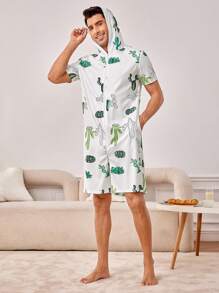 男士仙人掌印花休閒連體褲 - 綠色 - 查看 3