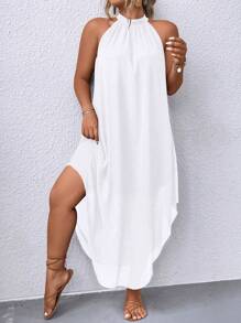 EMERY ROSE Vestido largo de mujer talla grande de unicolor con cuello halter