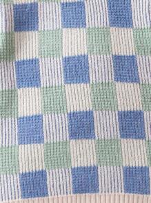 男童格紋圓領休閒毛衣 - 藍色 - 查看 4