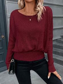 SHEIN Essnce Casual Women's Oversized Sweater With Dropped Shoulders - Burgundy - View 3