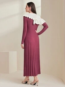 Modelyn 女用荷葉邊細節羅紋長袖毛衣連身裙 - 彩色 - 查看 2