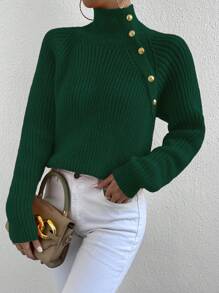Selianne 女式立领插肩袖套头毛衣，长袖上衣 - 綠色 - 查看 4