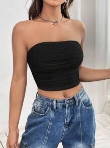 SHEIN EZwear Solid Tube Top - Black - View 5