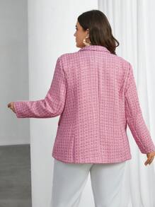 SHEIN Privé 女款大尺寸雙排扣粉紅格紋西裝外套 - 粉色 - 查看 2