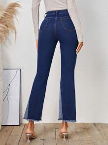 SHEIN Privé Quần Jeans Loe Phối Màu Có Viền Tua Rua - Rửa tối - Xem 2