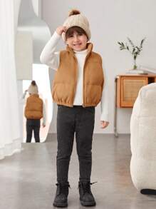 SHEIN 幼兒男童無袖立領棉墊背心 - 棕色 - 查看 5