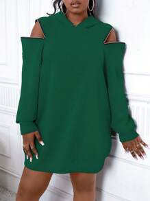 Maweii Plus Size Women'S Cold Shoulder Sweatshirt - Dark Green - View 4