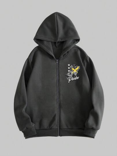 Goth Men's Sculpture Print Hooded Zipper Sweatshirt