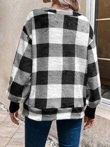 EMERY ROSE Women'S Checkered Drop Shoulder Sweatshirt - Black and White - View 2