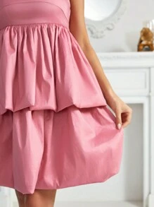 SHEIN Belle Solid Color Strapless Bubble Dress Cocktail Dress - Pink - View 6
