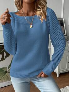 SHEIN LUNE Của phụ nữ Áo len dệt kim Với Puff Và Xu hướng: Cắt giảm Chi tiết - Màu xanh lam - Xem 6